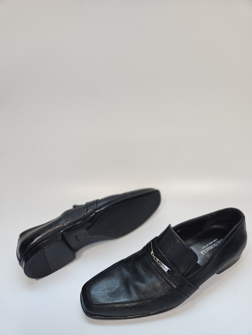 Bruno Magli Raspuco Mens 13 M Leather Loafer Silver Buckle Dress Shoes Black